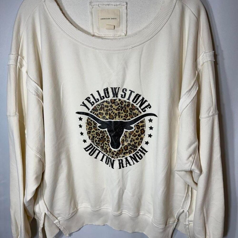 American-eagle Women's Cream and White Sweatshirt